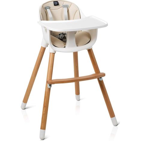GOPLUS Chaise Haute pour Bebe Evolutive 2 en 1, Ceinture de Securite a 5 Points, Hauteur et Plateau Reglables, Coussin Confortable, Age 6 Mois a 3 Ans, Charge 15KG Blanc
