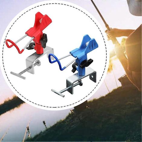 Support de canne à pêche robuste pour bateau avec pince réglable à 360 degrés, compatible avec les kayaks, les canoës et les quais, bleu. (1/5)