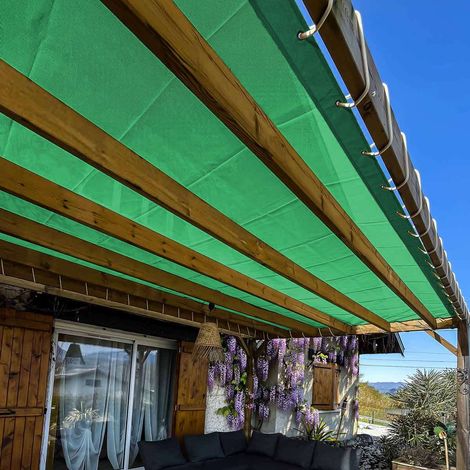 Pergola-Plane Mikroperforiert Grün 3,5x4 m - 5 Jahre Garantie TECPLAST - MP460PR - Wasserdurchlässige Plane - Made in France