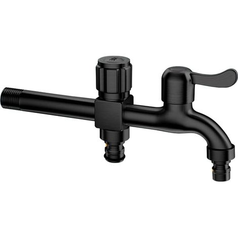 Double Washing Machine Faucet Outdoor Garden Tap Stainless Steel 200 mm Extension Tap Outdoor Cold Water Tap, Black (1/5)