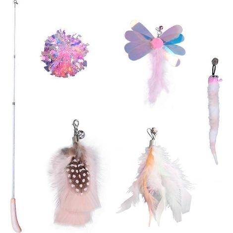 Ensemble de jouets pour chat : baguette à plumes d'intérieur, canne à pêche, cadeau d'anniversaire. (1/5)