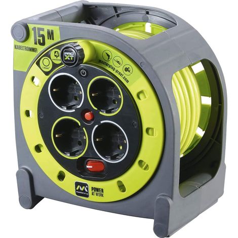 Masterplug Pro-XT Avvolgicavo 15 metri, 4 Prese EU Schuko, Prolunga Elettrica 16A, Protezione Termica, Cavo Alta Visibilità (1/5)