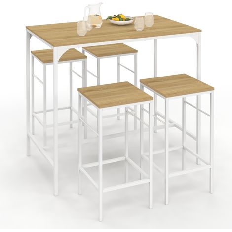 Idmarket – Table haute de bar 100 cm avec 4 tabourets bois et métal blanc – Style industriel – Dimensions 100x60x95 cm – Capacité 4 personnes