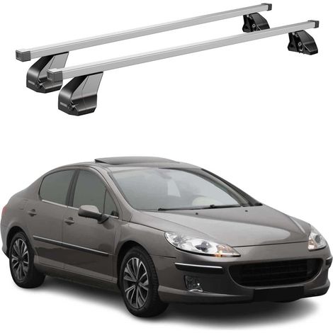 OMAC Dachträger Querträger Stahl für Peugeot 407 2004-2011 – Abschließbar – City-Crash-getestet – DIN 75302:2019 – ISO/PAS 11154:2006 – Max. 75 kg Silber (1/5)