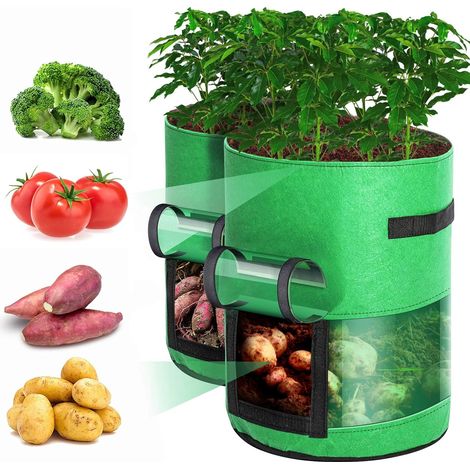 Sacs de culture de pommes de terre, lot de 2 sacs de culture de 10 gallons avec fenêtre de récolte et poignées, tissu non tissé (1/5)