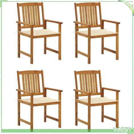 Chaises de jardin (lot de 4) - FAFEICY - 3061172 - Bois d'acacia massif - Coussins crème à cordons - Capacité 110 kg (1/5)