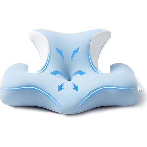 Oreiller Mémoire de Forme pour Dormeurs Latéraux – Oreiller Ergonomique Cervical pour la Nuque, Cavités pour Les Oreilles, Mousse à Rebond Lent, Housse Amovible et Lavable, Bleu Ciel (1/5)
