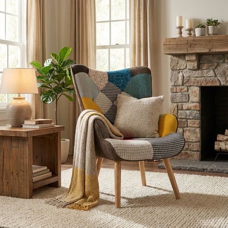 Moderner Sessel Patchwork Design Stuhl mit Armlehnen Patchy Chic