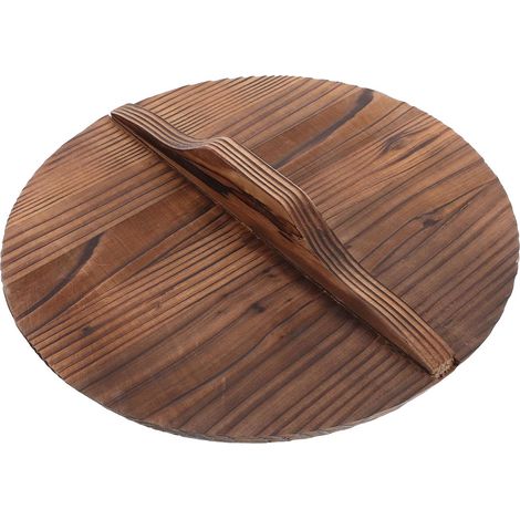 Couvercle de wok en bois de cèdre carbonisé de 26 cm avec poignée ergonomique anti-brûlure