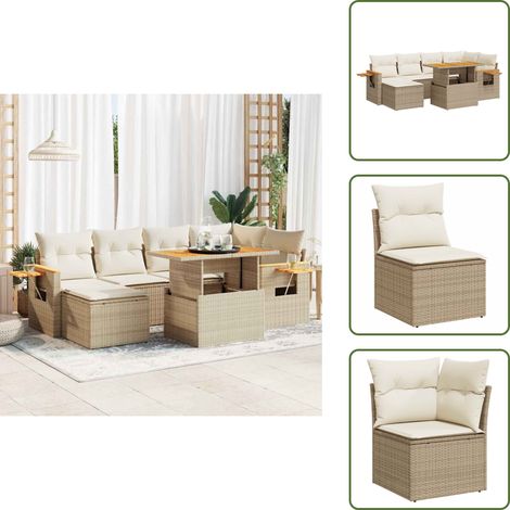 vidaXL Salon de jardin avec coussins 7 pcs beige résine tressée acacia (1/5)