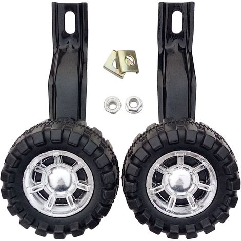 Roues d'entraînement pour vélo pour enfants de 18 pouces - lot de 2 au design tout-terrain cool, noir/argent, avec matériel de montage (1/5)