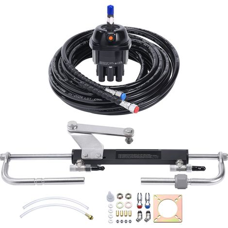 Kit de direction hydraulique pour hors-bord 90CV, système de barre hydraulique pour bateau, avec pompe de barre, vérin de direction à double effet et flexible hydraulique de 731,5 cm, pour bateaux mon (1/5)