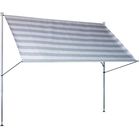 banne Manuel rétractable auvent téléscopique sans perçage, Inclinaison et Hauteur réglable, Rayures Gris Clair, 150 cm (1/5)