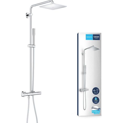 Colonne de douche avec robinet thermostatique douche, douche apparente, tête de douche 230mm, barre orientable, douchette, chromé, 26365000 (1/5)