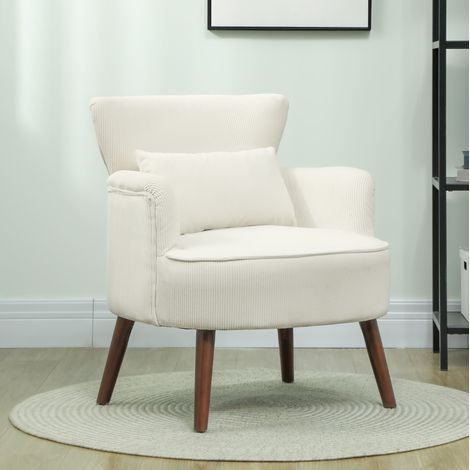 Fauteuil salon compact tissu beige bois 69 sur 70 cm OKMYHOME (1/4)