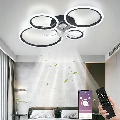 Ventilateur De Plafond avec Lumière LED, Plafonnier Télécommande Silencieux 96W avec Variateur D'intensité, Minuterie pour Chambre À Coucher, Salon - Noir 80x12cm (1/5)