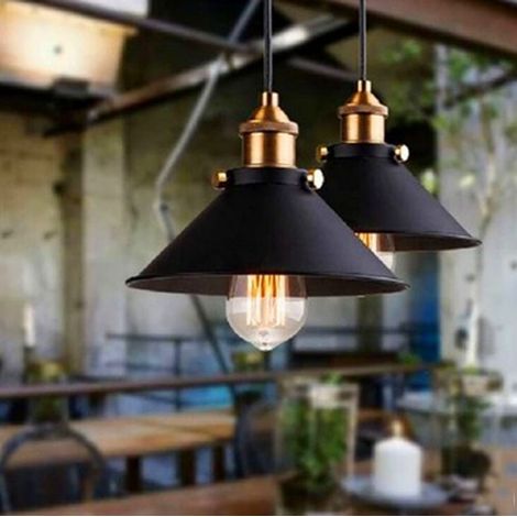 Lot de 2 Retro Lustre Suspension Industrielle E27 26cm Lampe Abat-jour Metal Luminaire Restaurant Cafe (1/5)