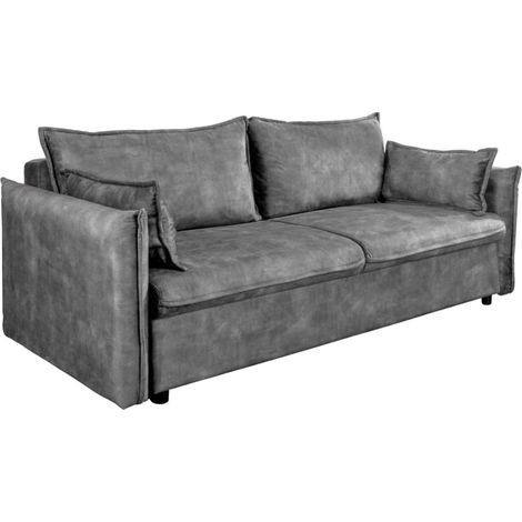Sofá recto CALDERO gris oscuro convertible con cofre – Sofá-cama de terciopelo suave con almacenamiento integrado