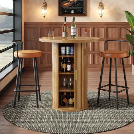MEUBLIV Table bar ronde 60 x 60 x 91,6 cm marron – rangement intégré en MDF (1/5)