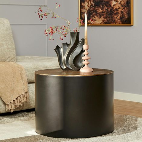 Petite table ronde noire à plateau doré effet vieilli KANO (1/3)