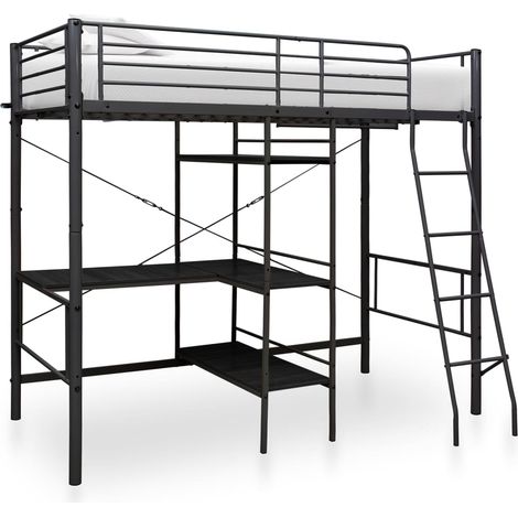 Lit superposé avec table sans matelas noir métal 90x200 cm (1/5)
