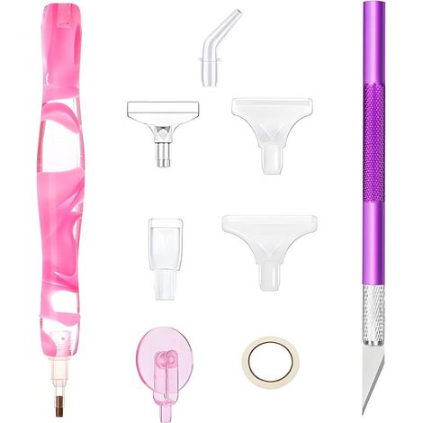 Diamant Malstift Set mit 7 Bohrern, Zubehör für Diamantmalerei, Rosa (1/4)