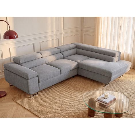 Canapé d'angle droit convertible en tissu texturé gris NURAZIO (1/5)
