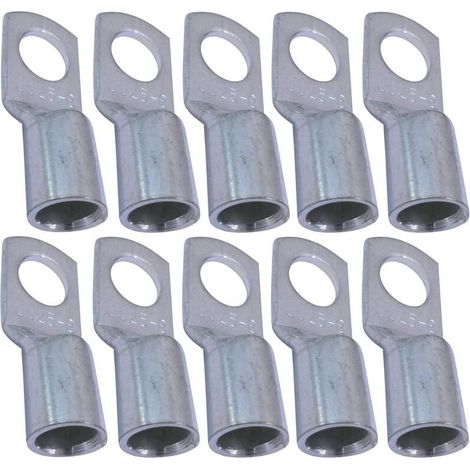 Lot de 10 cosses électriques à œillet tubulaire – Ø8mm – Non isolées – Conducteur 25mm² – Connecteur fil électrique – Couleur argent (1/3)