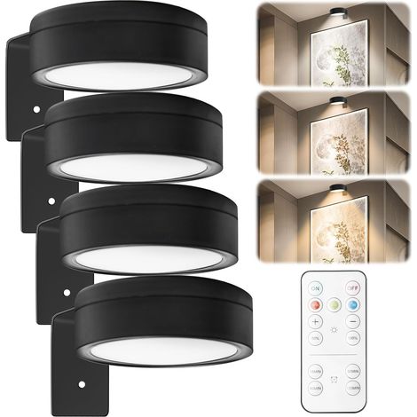 Set aus 4 batteriebetriebenen Bilderleuchten mit Fernbedienung, wiederaufladbare Malerlampen mit 3 Farbtemperaturen, einstellbarer Intensität, für künstlerische Präsentationen, Schaufensterbeleuchtung