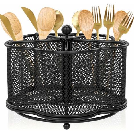 Porte-ustensiles de cuisine en métal (1 pièce), support rotatif à 360°, organisateur de rangement avec 5 compartiments, porte-couverts rotatif pour la cuisine. (1/3)