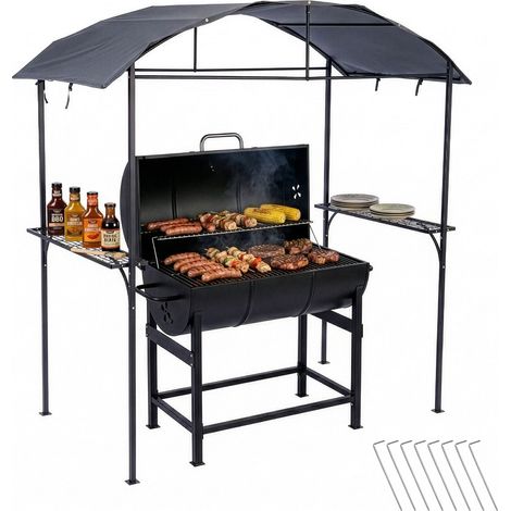 Pavillon barbecue Relaxdays - HxLxP 230×210×116 cm, étagères latérales, acier/polyester, jardin, anthracite