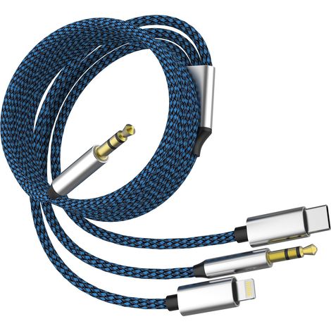 Cable Jack USB C vers Lightning Audio Prise 3.5mm Voiture Casque Auxiliaire AUX Compatible avec 17 16 15 14 13 Pro Max Adaptateur Stéréo Cordon DAC Car (1/5)