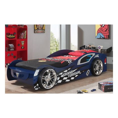 Lit voiture bleu 246,6x111x68 cm – Couchage 90x200 cm – Structure panneaux de particules – Sommier inclus