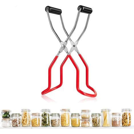 Einmachglasclips, Edelstahl-Einmachglasclips, hitzebeständiger Clipgriff, Einmachglas-Hebeclips mit Trichter für Küchen- und Restaurantgläser (Rot) (1/5)