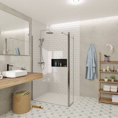 Swiss Aqua Technologies Parete girevole e ritorno in Crystal Glass® 8 mm anticalcare, con bracci e profili cromati lucidi. (1/3)