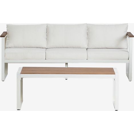 Set da giardino Lipov con divano a 3 posti e tavolino in alluminio e legno di acacia 110x55cm SKLUM            
