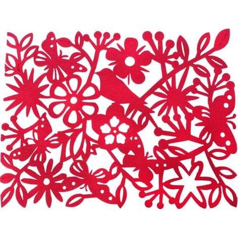 Tovaglia/Tovaglietta in feltro con motivo di fiori e farfalle, rosa scuro, 40x30 cm (1/2)