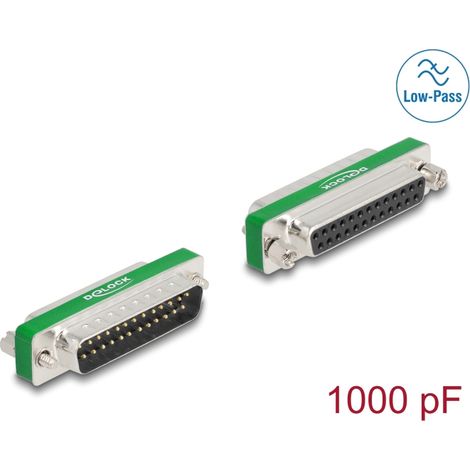 Delock Filtro de supresión de interferencias RF/EMI D-Sub de 25 pines macho a hembra con filtro de paso bajo capacitivo
