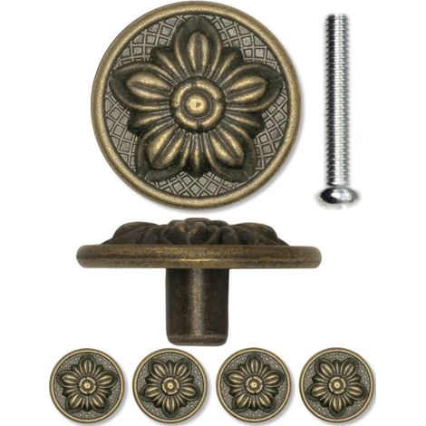 Set mit 4 antiken Möbelgriffen, Schubladenknöpfen im Landhausstil, Vintage-Design, Bronze-Eisen, für Kommoden und Sideboards, 30 x 15 mm, Blumenmuster (1/5)