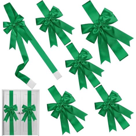 6 Stück Weihnachtsschleifen für Schranktüren, große grüne Weihnachtsschleifen aus Band für Schranktüren, 100 x 6 cm