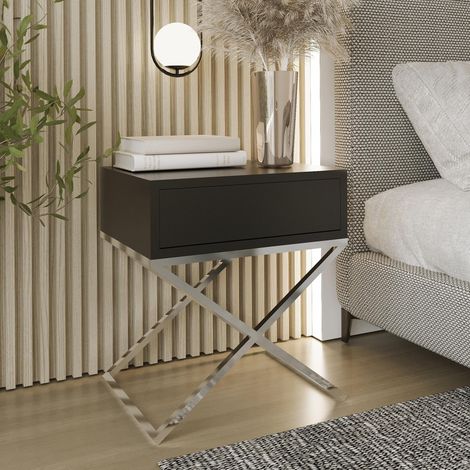 AX LIVING Nachttisch modern Aleio X 45cm breit, schwarz, Chromgestell