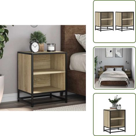 vidaXL Tables de chevet 2 pcs chêne sonoma bois d'ingénierie et métal (1/5)