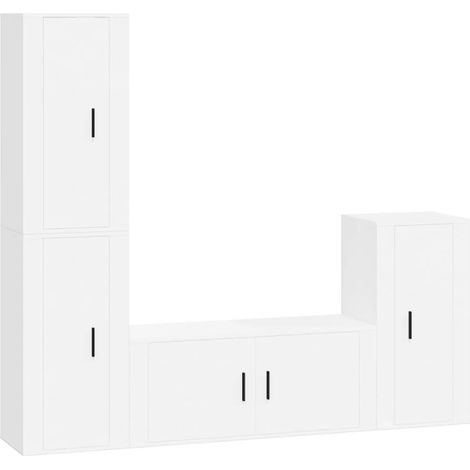 Conjunto de muebles mueble aparador TV televisión salón dormitorio salón 4 piezas madera contrachapada blanco 020024656