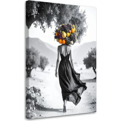 Tableau déco Femme avec des fruits sur la tête 40x60 (1/4)