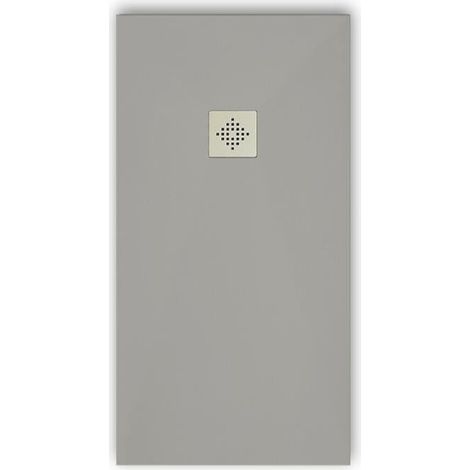 Mineralguss-Duschwanne extra flach PURE Schieferoptik grau 100x100 cm Ablaufschutz in Chrom Ablaufschutz in Chrom