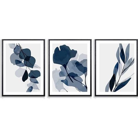 Abstraktes botanisches Wandposter, blauer Pflanzendruck, Aquarellblumen-Wandposter, Dekoration für Schlafzimmer und Wohnzimmer, ungerahmt