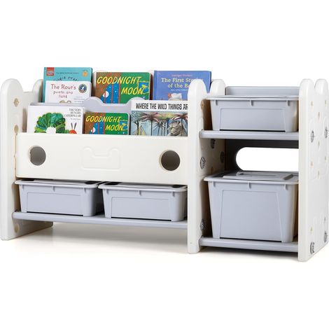 COSTWAY 2 in 1 Libreria per Bambini, 4 Scatole e 3 Ripiani, per Camera e Asilo114x36,5x63 cm (1/5)
