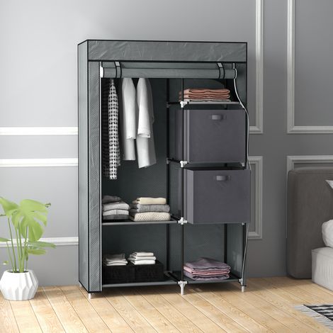 Armoire dressing en tissu avec 1 barre, 6 étagères et fermeture zippée, rangement pliant gain de place pour chambre ou invités, compact, gris foncé CHICFURN (1/5)