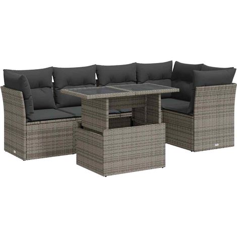 6-tlg. Garten-Sofagarnitur mit Kissen Grau Poly Rattan vidaXL (1/5)