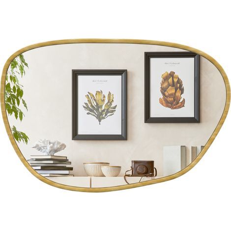 Specchio da parete, specchio decorativo asimmetrico 90x60 cm in vetro temperato per bagno, camera da letto, soggiorno, corridoio, naturale (1/5)